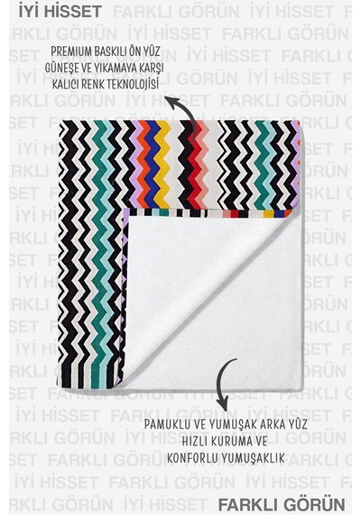 Zigzag Çizgili Plaj Havlusu - Geometrik Renkli Marine Havuz Deniz Banyo Hızlı Kuruyan Sahil Örtüsü Donuk Menekşe