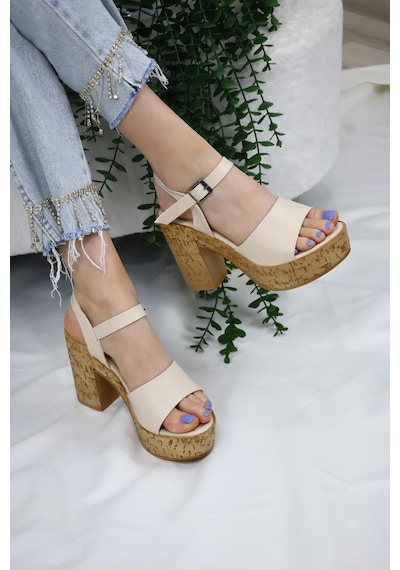 Asmi Shoes Kadın Adara Tek Bant Platformlu Ayakkabı 10 Cm Bej Bej