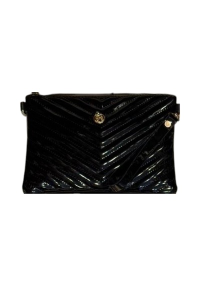 Wikidays.s Moda Trendi V Nakışlı Kapitone Desenli Kadın Portföy El Ve Omuz Çantası Clutch Küçük Boy Siyah