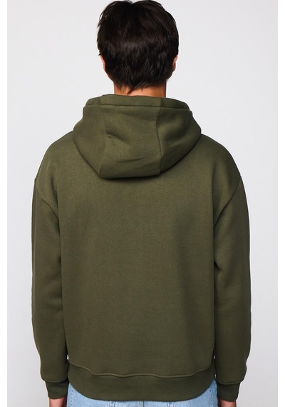 Tudors Oversize Pamuk Kapüşonlu Basıc Yeşil Unisex Sweatshirt-29004-yeşil Yeşil