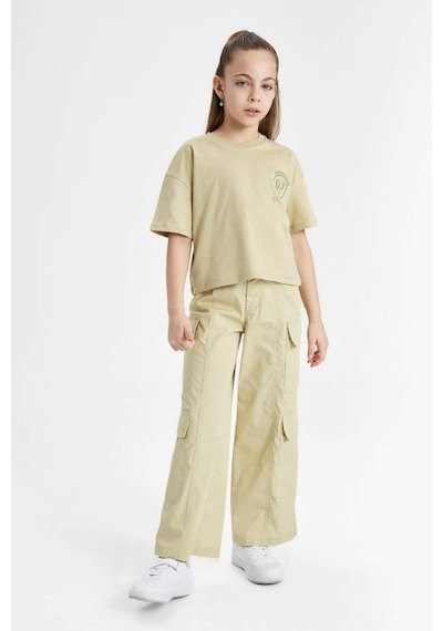 Defacto C1644a8 Ss Kız Çocuk Wide Leg Kargo Geniş Paça Pamuklu Pantolon C1644A8-R6164 Bej