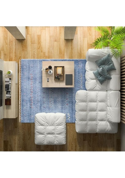 Hoom Rugs Nepal Zr 06 Bambu Viskon Mavi Modern Uşak Desenli Halı Mavi