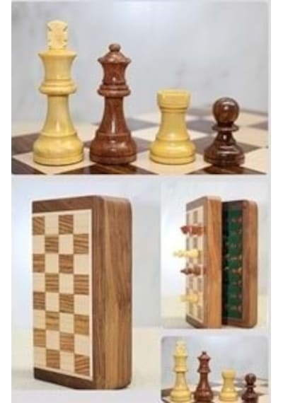 Özel Vernikli Mıknatıs Taşlı Ahşap Katlanabilir Kutulu Satranç Oyunu 12.5 Cm G220