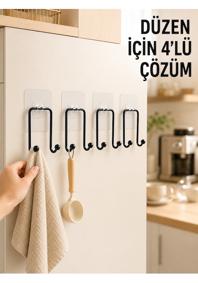 4 Adet Yapışkanlı Askı Çok Amaçlı Mutfak Banyo Düzenleyici Askılık Diğer