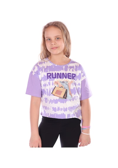 Toontoy Kids Toontoy Kız Çocuk Runner Baskılı Batikli Tişört Lila