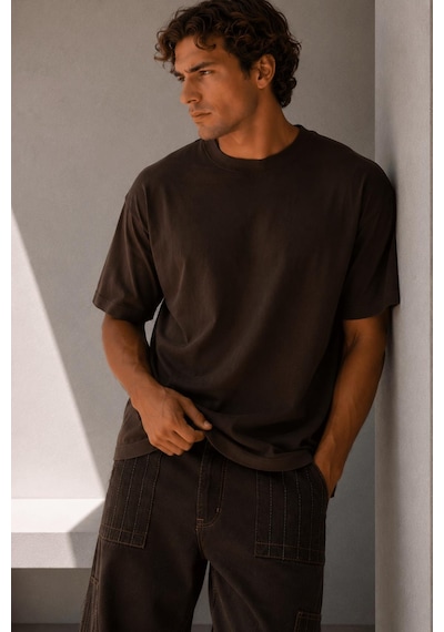 Alexandergardi Oversize Bisiklet Yaka T-shirt Kaverengi