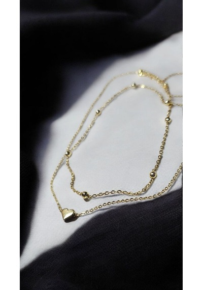 Altın Renk Kalp Uçlu İki Katlı Minimal Kadın Kolye Gold