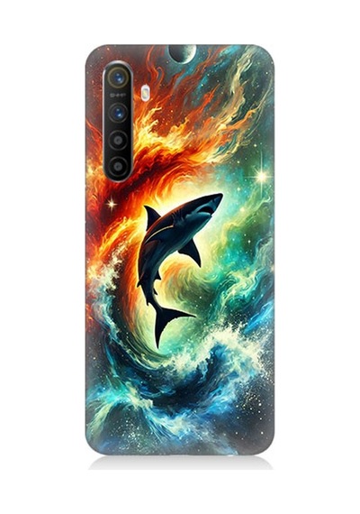 Realme Xt Uyumlu Ateşle Dans Eden Köpekbalığı Desenli Silikon Kılıf Çok Renkli