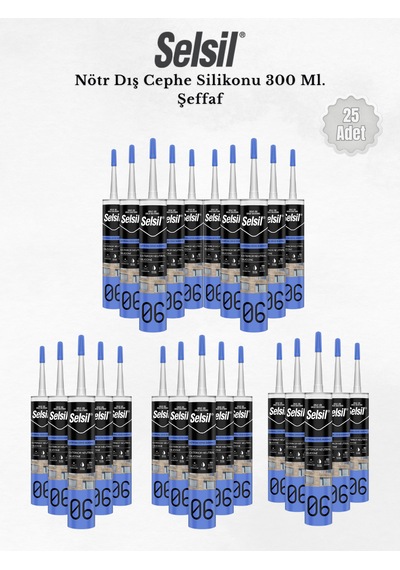 Selsil Nötr Dış Cephe Silikonu Seffaf 300 Ml. - 25 Adet Şeffaf