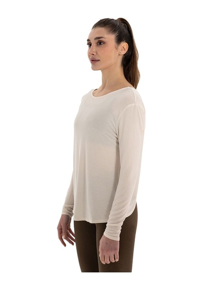 Inguz Sırt Detay Uzun Kollu Modal Yoga T-shirt Ekru