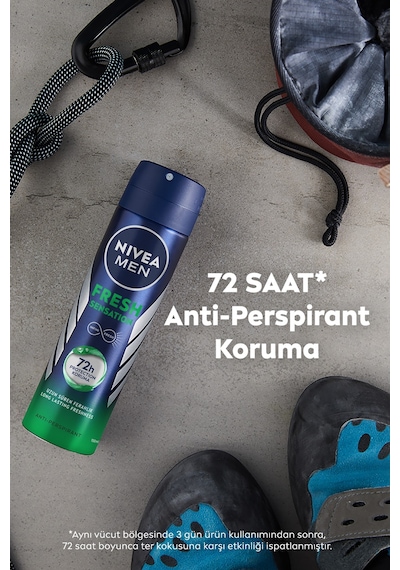 Men Erkek Sprey Deodorant Fresh Sensation 150ml, 72 Saat Anti-perspirant, X3 Adet
