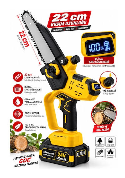 Eisenn Spark Seri 55 Mm Dijital Makas + 22 Cm Otomatik Yağlamalı Dijital Testere +2.2 Mt Teleskop Süper Bahçe Seti