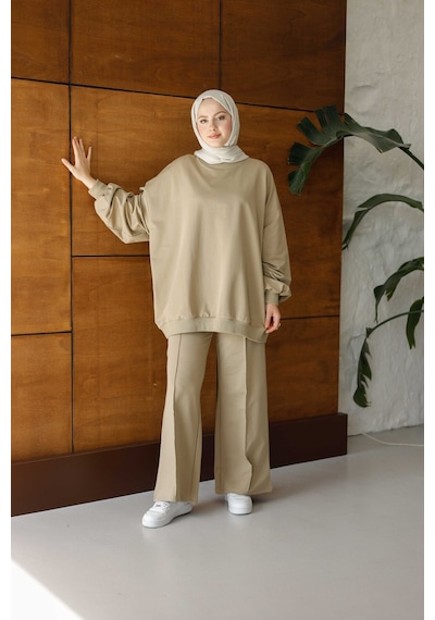 Moonsc Kadın Oversize 2 İplik Tesettür Takım Haki
