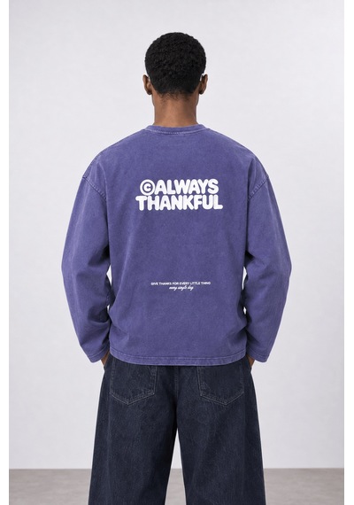 Respire Erkek Always Baskılı Yıkamalı Oversize Long Sleeve Mor