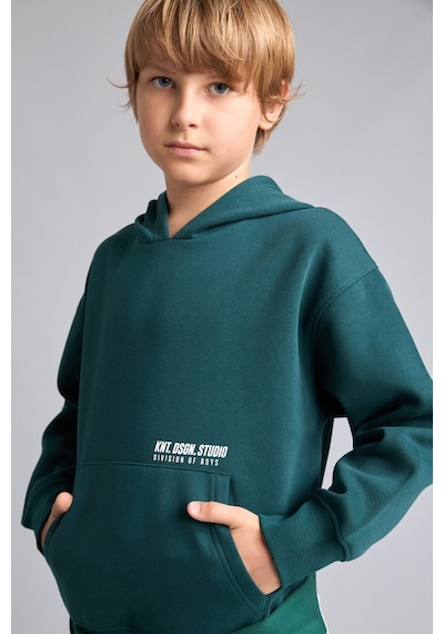 Defacto Regular Fit Kapüşonlu Baskılı Kanguru Cepli Kalın Kumaş Sweatshirt Erkek Çocuk H9682a826wngn1040 Yeşil-gn1040