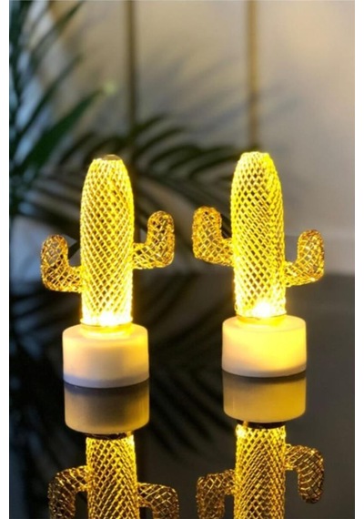 Led Işıklı Mini Kaktüs Gece Lambası Yılbaşı Süsü Sarı