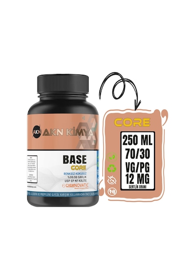 Core Base 250 Ml Vg Pg 70-30 12 Mg/ml Bitkisel Gliserin Base E422