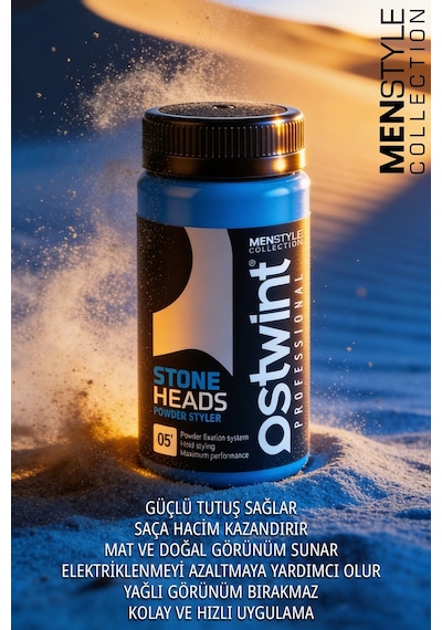 Ostwint MenStyle Collection Güçlü Tutuculuk Mat Bitiriş Hacim ve Doku Saç Şekillendirici Pudra Toz Wax Mavi 20 G
