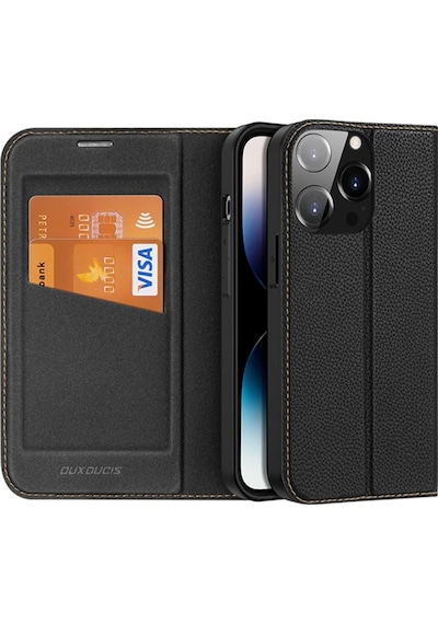 Dux Ducis iPhone Uyumlu 14 Pro 6.1 Kılıf Skin X2 Series Pu Deri Manyetik Kapaklı Kılıf Magnetic Folio Case- 5775 Siyah