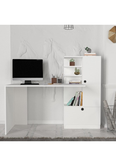 Dekorister Merinos Kitaplıklı Çalışma Masası Beyaz