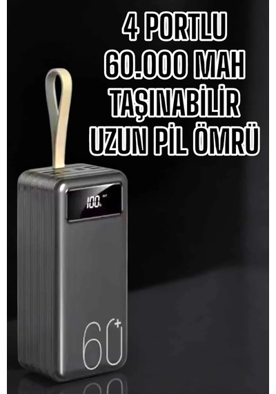 Powerbank 60.000 Mah Hızlı Şarj 4 Çıkışlı Uzun Şarj Süreli Dijital Göstergeli Renkli 73480489