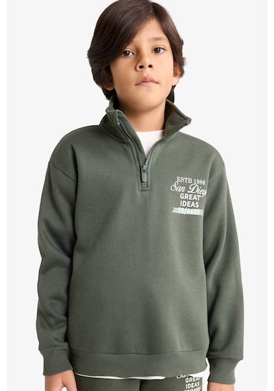 Defacto Erkek Çocuk Yarım Fermuarlı İçi Yumuşak Tüylü Baskılı Sweatshirt E9600a825aukh432 Haki-kh432