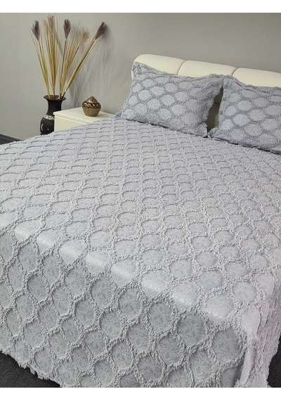 Petek Desenli 3 Parça Çift Kişilik Yatak Örtüsü Gri