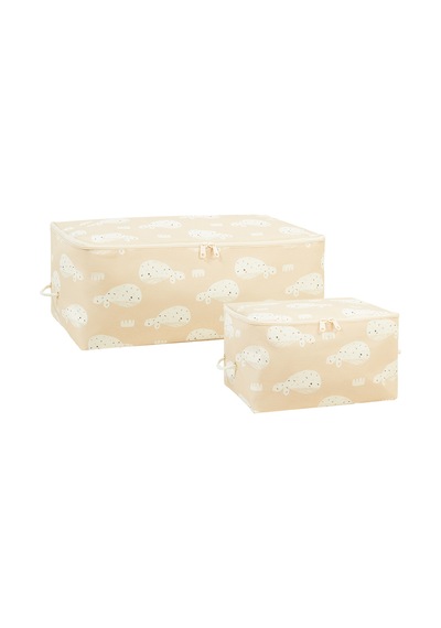 Ocean Home Textile 2'li Çocuk Odası Sevimli Balina Hurç Set 1 Adet 30 X 22 X 18 / 1 Adet 52 X 28 X 21 Cm Bej