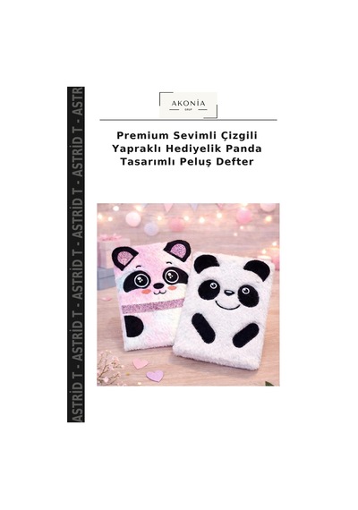 Premium Sevimli Çizgili Yapraklı Hediyelik Panda Tasarımlı Peluş Defter Çok Renkli