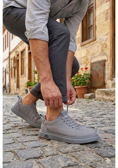 Guja 26y510-2 Rahat Kauçuk Taban Tekstil Lastik Bağcıklı Sneaker Erkek Ayakkabı Gri