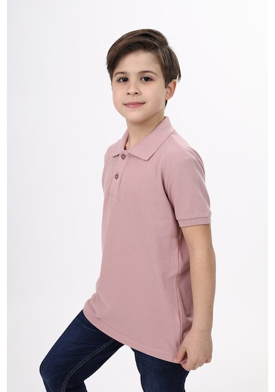 Toontoy Kids Toontoy Unisex Polo Yaka Düğmeli Uzun Kısa Tişört Gülkurusu