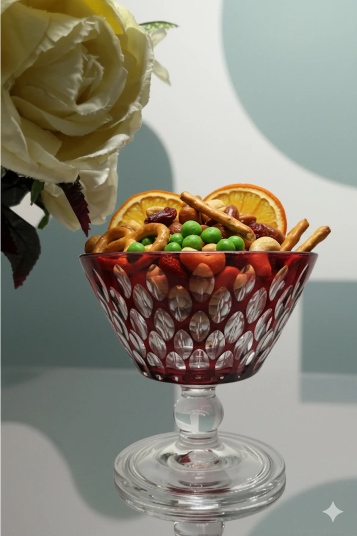 Mısra Dekorlu Renkli Ayaklı Kase 345 Cc Çok Amaçlı Çerez, Dondurma, Salata, Magnolia Sunumluk