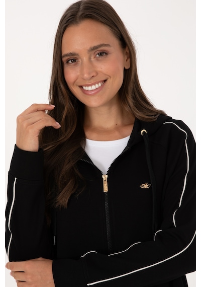 U.S. Polo Assn. Kadın Siyah Fermuarlı Kapüşonlu sweatshirt 50314187-VR046