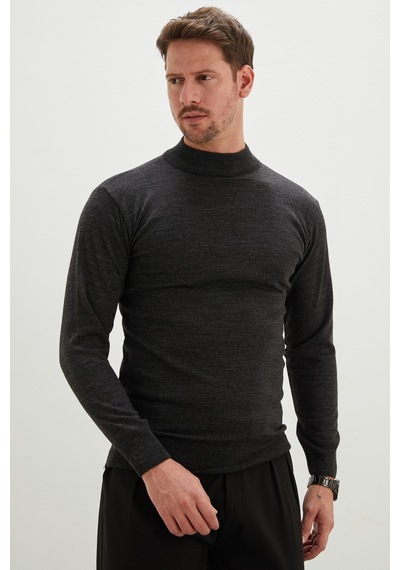 Fullamoda Basic Dik Yaka Regular Fit Triko Kazak Antrasit
