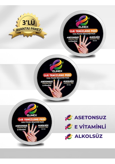 3'lü Elinex E-vitaminli Oje Temizleme Pedi