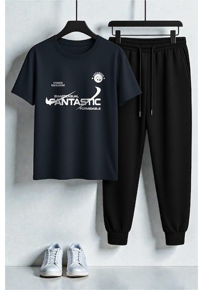Uyguntarz Unisex Fantastic Tasarım Baskılı Tişört - 2'li Eşofman Takımı Lacivert Uyguntarz Unisex Fantastic Tasarım Baskılı Tişört - 2'li Eşofman Takımı Lacivert