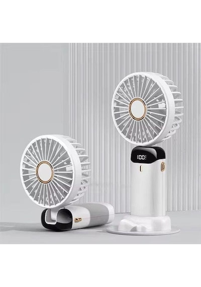 Mini Klima 5 Kademeli Şarjlı Taşınabilir Dijital Led Göstergeli El Fanı Vantilatör - Beyaz