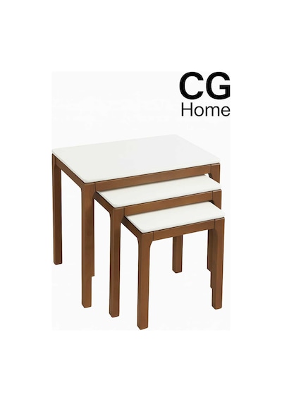 Ant Home Mono Zigon Sehpa Üçlü Lüx %100 Ağaç Lake Boyalı Sehpa Ekru