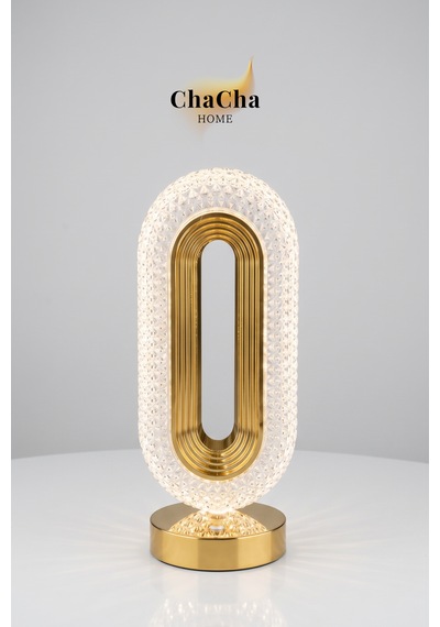 Chacha Home Senya Led Masa Lambası 26 Cm - Gold Detaylı Dekoratif Abajur Ve Gece Lambası Gold Ve Şeffaf