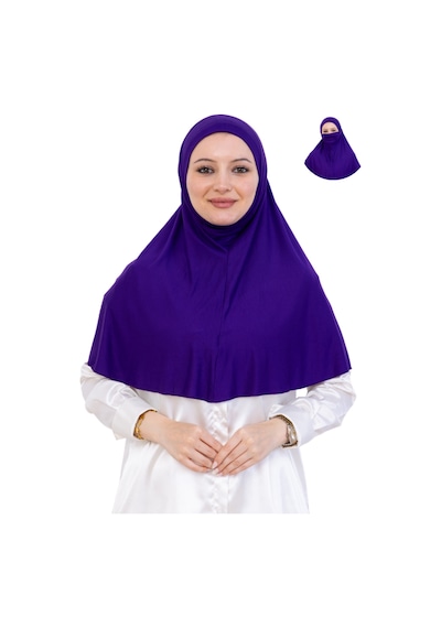 Modish Group Hazır Başörtüsü Pratik İslami Giyim Penye Peçeli Türban Namaz İçin Yumuşak Eşarp Mor