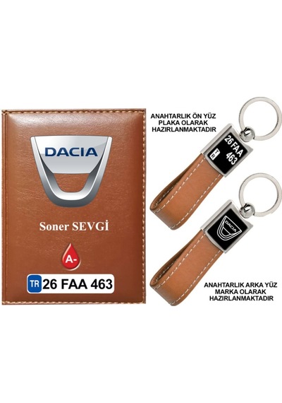 Plakanıza Özel Dacia Logolu Taba Ruhsat Kabı Ve Anahtarlık