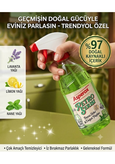 Asperox Retro Serisi Beyaz Sirke & Doğal Yağlar Çok Amaçlı Yüzey Temizleyici Sprey %97 Doğal Diğer