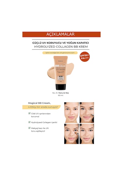 Deoproce Deniz Kolajeni İçeren Yoğun Kapatıcı BB Krem Spf50+ Pa+++ No:21 Magic BB Cream 60 ML
