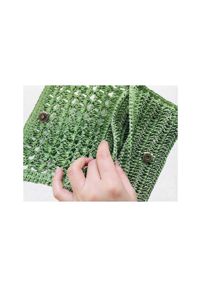 Myzumax El Örmesi Kadın Kağıt İp Portföy Çanta - 2 Bölmeli Mıknatıslı Bilek Askılı Bohem Clutch Yeşil