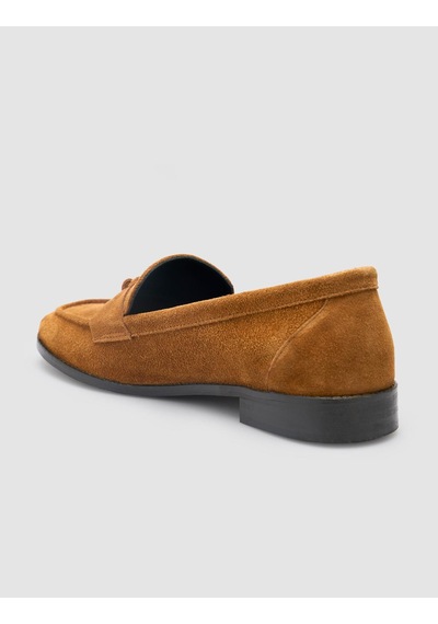 %100 Hakiki Deri Taba Süet Kadın Loafer Taba