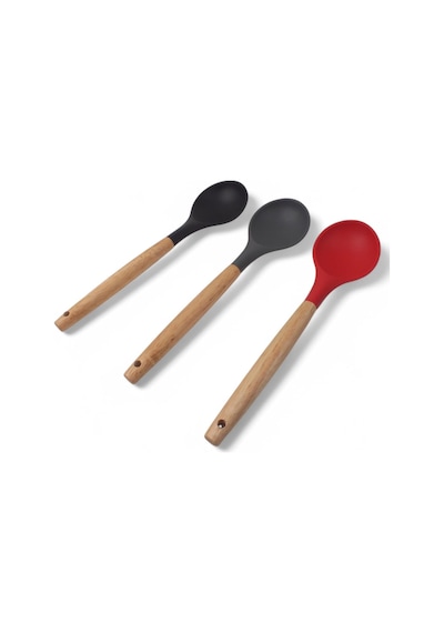 Deconox Bambu Saplı Silikon Servis Kaşığı, Bambu Uzun Silikon Servi Kaşığı 28cm 3 Renk Seçenekli, Yemekleriniz