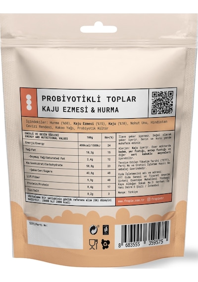 Fropie Probiyotikli Meyve Topları - Hindistan Cevizi Kaplı & Kaju Ezmeli 80 G