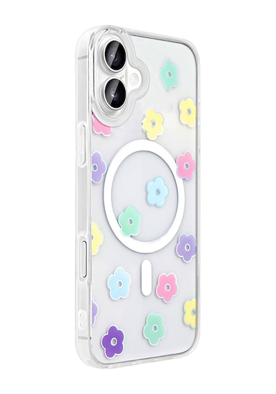 Techaks Apple Uyumlu iPhone 16 Plus Kılıf M-safe Şarj Özellikli Şeffaf Zore Folk Sert Kapak - Sevimli Köpek Beyaz
