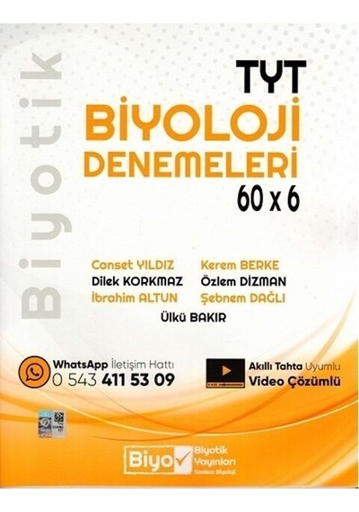 Biyotik Yayınları Tyt Biyoloji Biyotik 60 X 6 Denemeleri