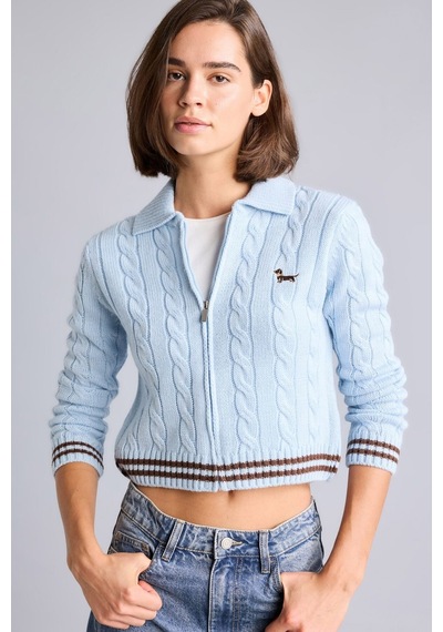 Defacto Regular Fit Polo Yaka Saç Örgü Fermuarlı Hırka H2148ax26aube455 Mavi-be455